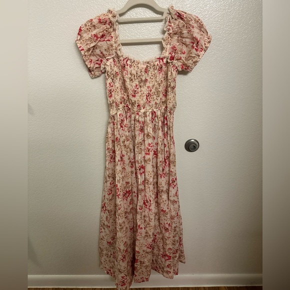 Doen Floral Midi Dress in Cream and Pink - Picture 4 of 5
